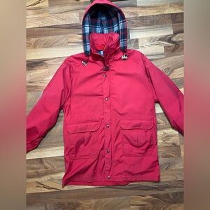 Womens Woolrich Women’s Plaid Wool Lined Red Parka Sz Large Made in USA